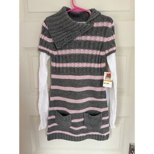 NWT 2010 Energie Girls Sweater Tunic Sz Small Gray White Pink Strips Long Sleeve